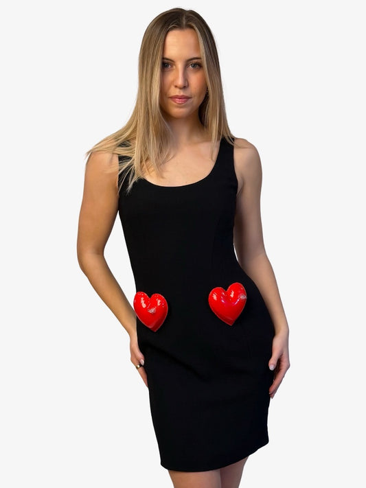 Moschino Couture 2023 Black Inflatable Heart Scoop Neck Dress. Size: 10