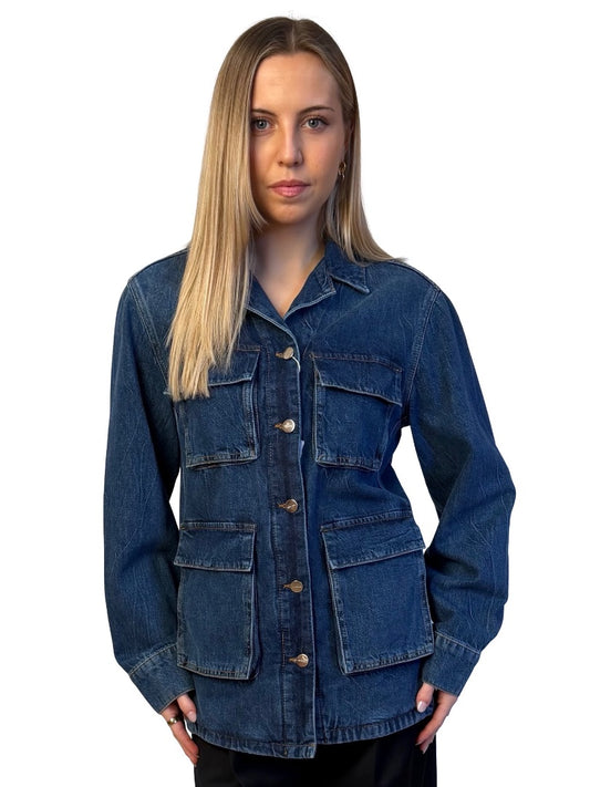 Anine Bing Arctic Blue Denim Cargo Jacket. Size: S