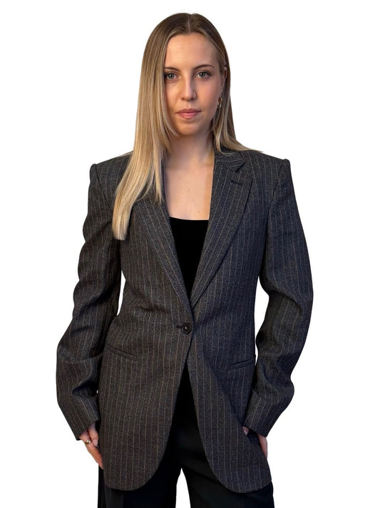 Stella McCartney Grey Wool Striped Blazer. Size: 42