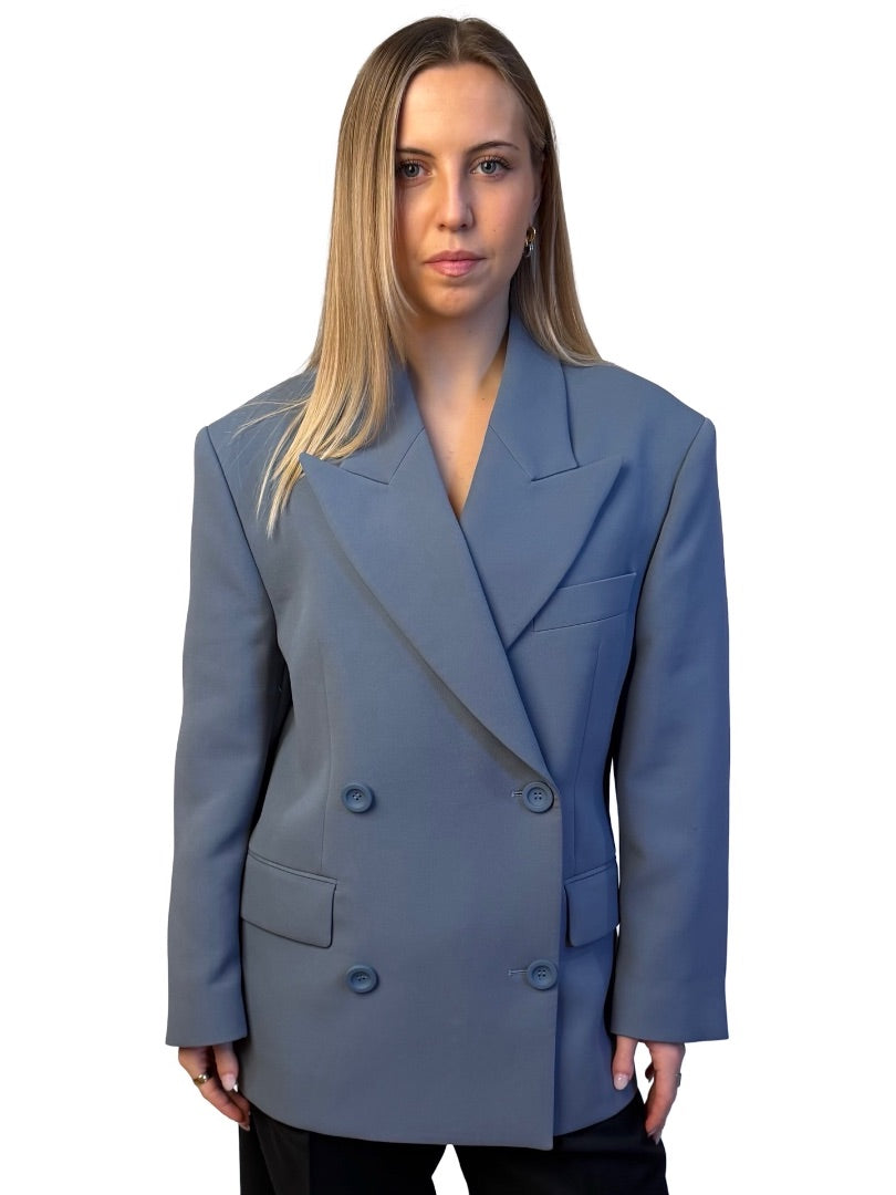 Acne Studios Slate Blue Oversized Double Breasted Blazer. Size: 38