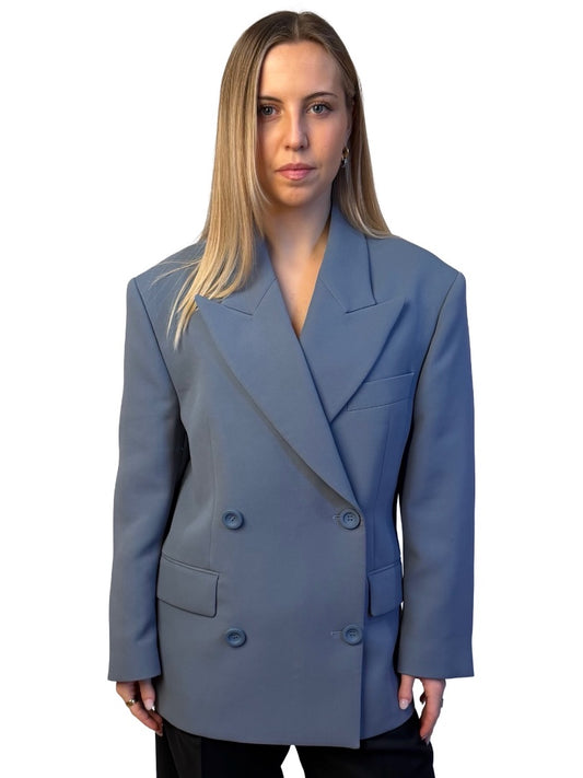 Acne Studios Slate Blue Oversized Double Breasted Blazer. Size: 38