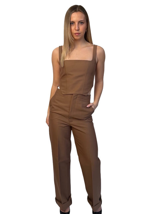 Scanlan Theodore Brown Tailored Bustier / Pant Set. Size: 8