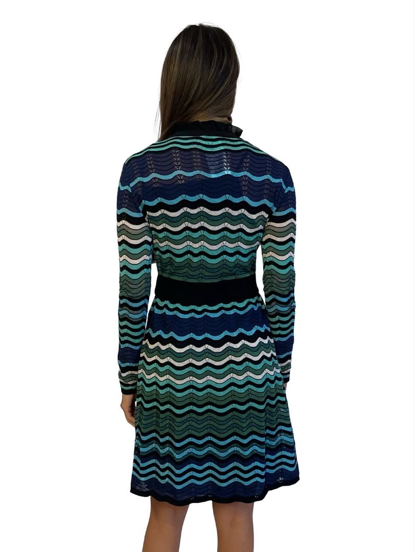 Missoni Blue / Green / Black Wave Knit Dress. Size: 40