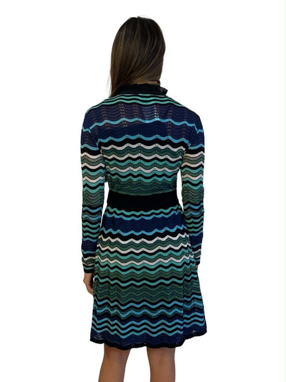 Missoni Blue / Green / Black Wave Knit Dress. Size: 40