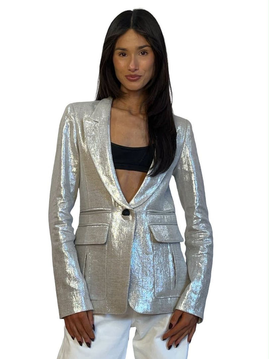 Smythe Silver Metallic Single Breasted Blazer. Size: 4