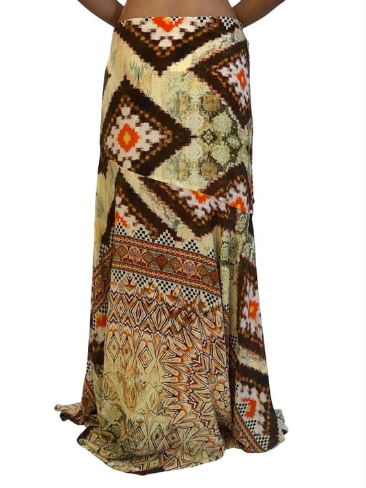 Camilla Orange / Multi-Colour Silk Skirt w Knot & Fringe Beading. Size: S