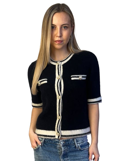 Rebecca Vallance Black/White Wool & Alpaca Cardigan. Size: M