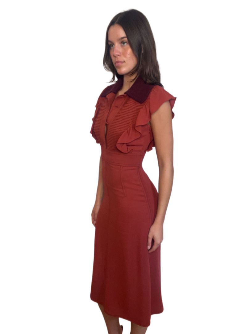 Burberry Burgundy Long A-Line Sleeveless Dress. Size: 8