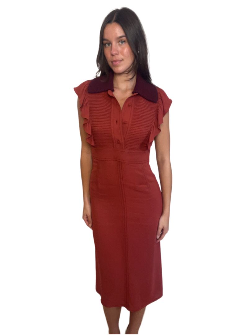 Burberry Burgundy Long A-Line Sleeveless Dress. Size: 8