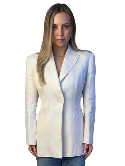 Scanlan Theodore White Single Breasted Linen Blazer. Size: 10