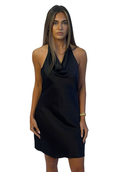 Uma and Leopold Black Silk Halter Mini Dress. Size: M