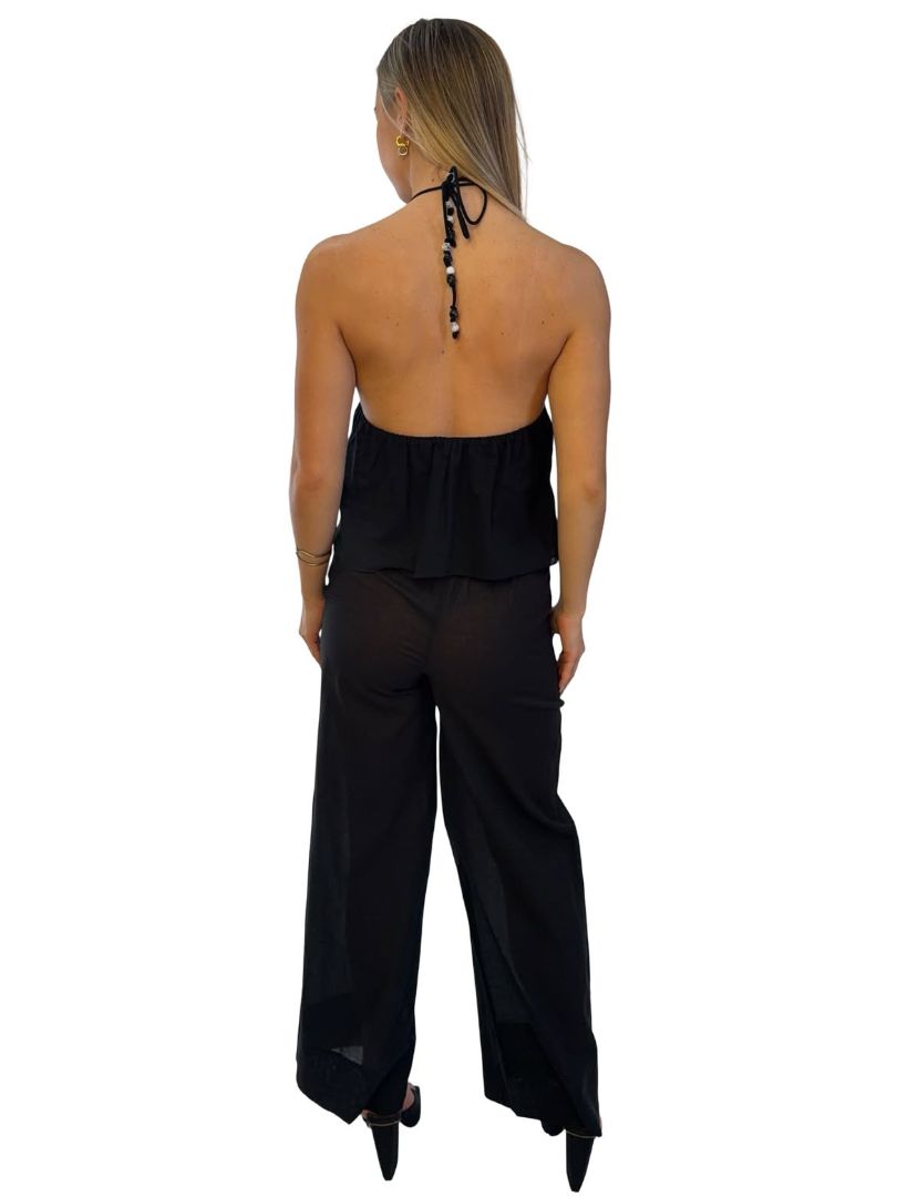Sir The Label Black 'Azura' Cotton Beaded Halter Top / Pant Set. Size: 0-1