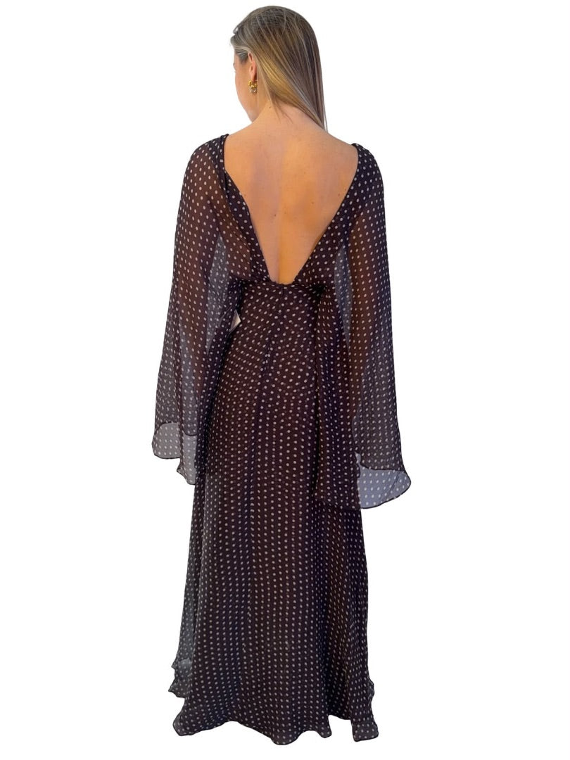 Scanlan Theodore Brown Poka Dot 'Georgette' Silk Gown. Size: 6