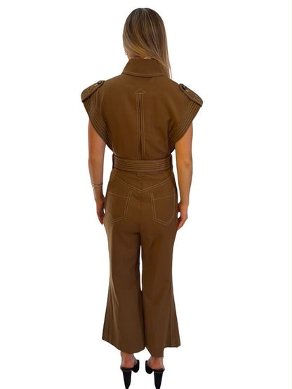 Zimmermann Brown Wool Belted Utility Jumpsuit. Size: 1