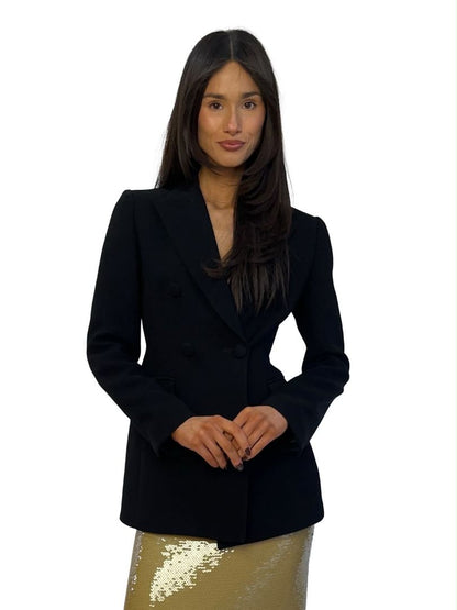 Carla Zampatti Black Double Breasted Blazer. Size: 4
