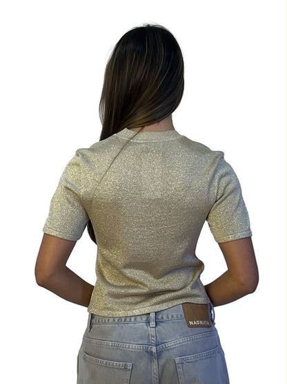Scanlan Theodore Gold Metallic Sparkly Knit Tee. Size: M