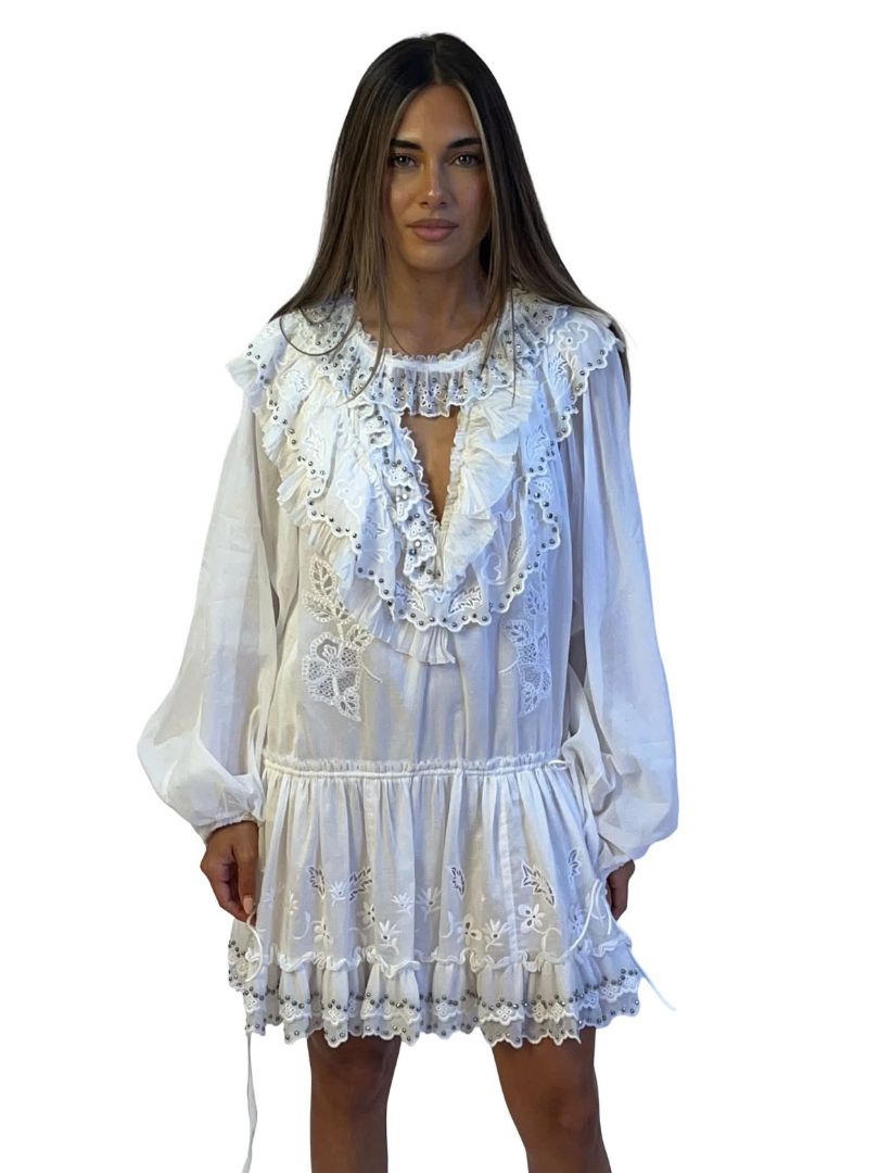 Coach White Stud Embellished Frilly Dress. Size: 2