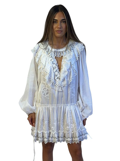 Coach White Stud Embellished Frilly Dress. Size: 2
