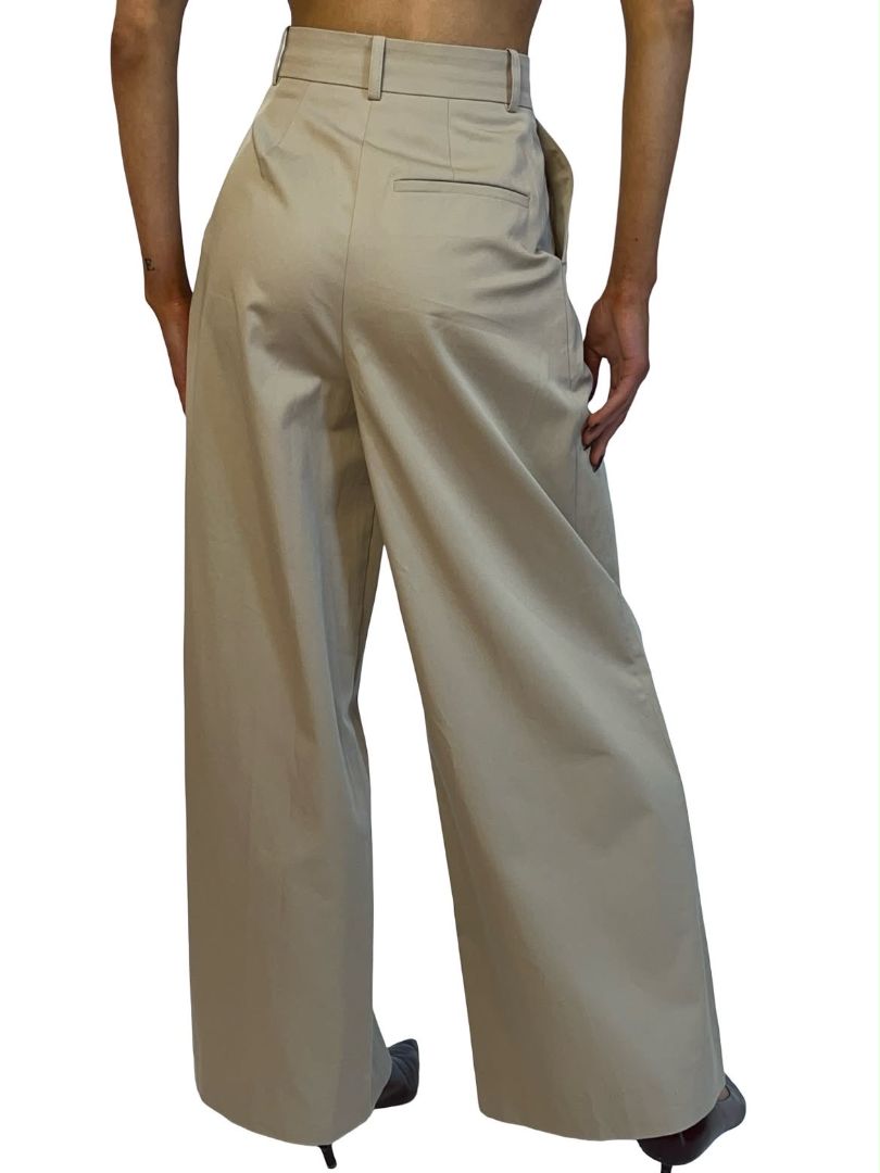 Anine Bing Beige Pleated Wide Leg Trouser. Size: XS