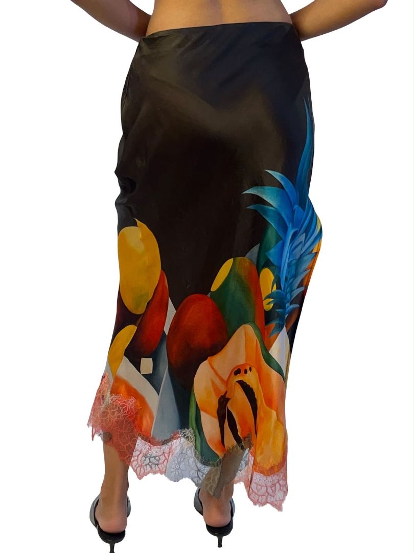 Donde Esteban Brown / Multi-Colour Salpicon Silk Skirt. Size: S
