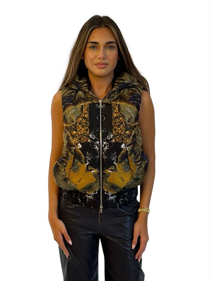 Josh Goot Green / Multi-Colour Silk Puffer Vest w Hood. Size: XS