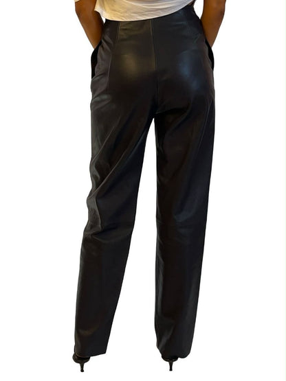 Scanlan Theodore Navy Leather Trousers w/ Front Zip. Size: 6