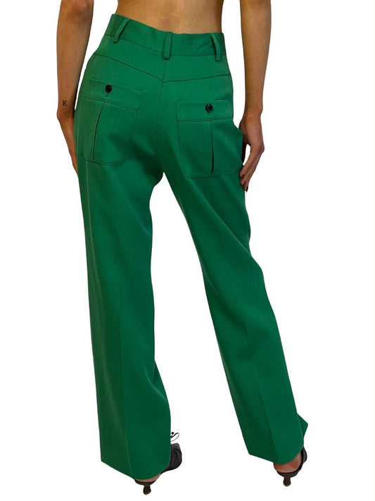 Victoria Beckham Green Wool Twill Pants. Size: 8