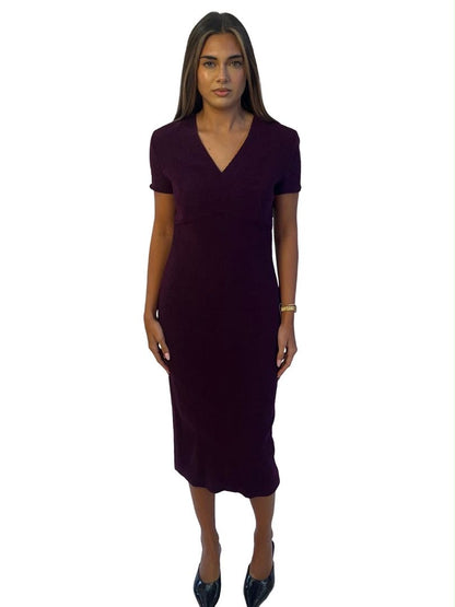Chanel Plum Short Sleeve Tweed Midi Dress. Size: 36