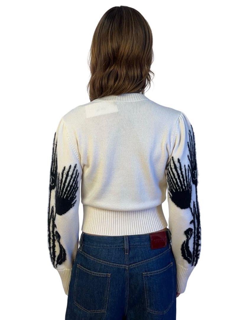 Chanel Cream/Black 2021 Cashmere Flower Sleeve Sweater. Size: 38