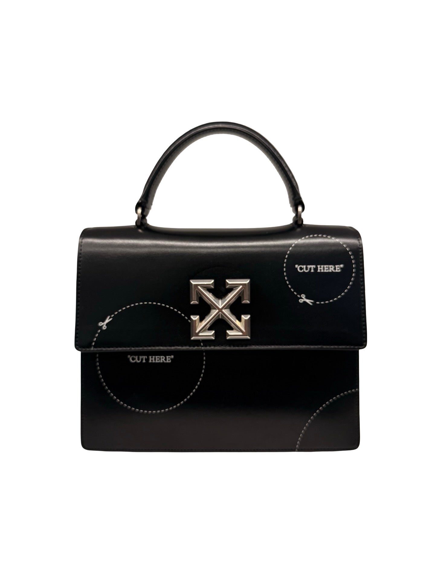 Off-White Black Leather ‘Cut Here’ Top Handle Crossbody Bag.