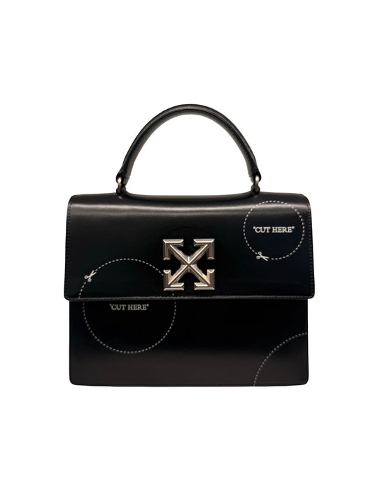 Off-White Black Leather ‘Cut Here’ Top Handle Crossbody Bag.