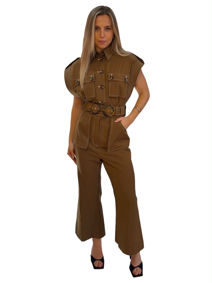 Zimmermann Brown Wool Belted Utility Jumpsuit. Size: 1
