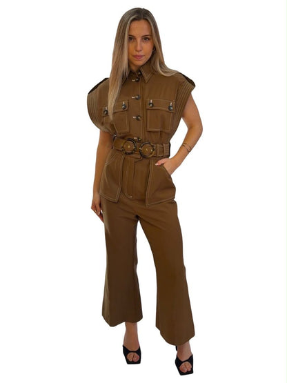 Zimmermann Brown Wool Belted Utility Jumpsuit. Size: 1