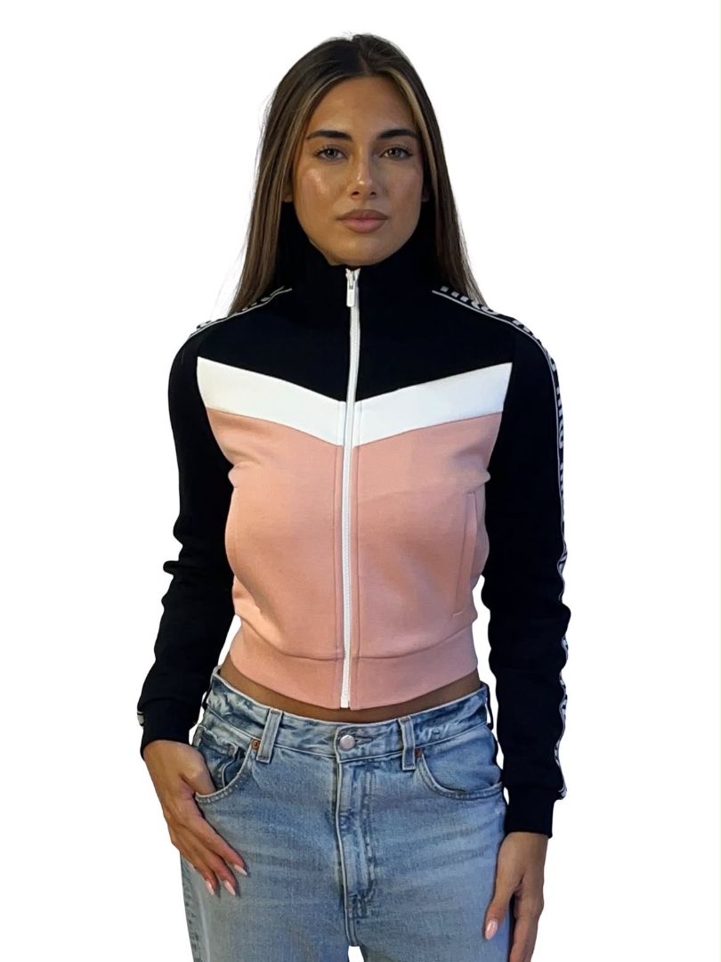 Miu Miu Pink/Black Logo Sleeve Track Zip Up. Size: XS