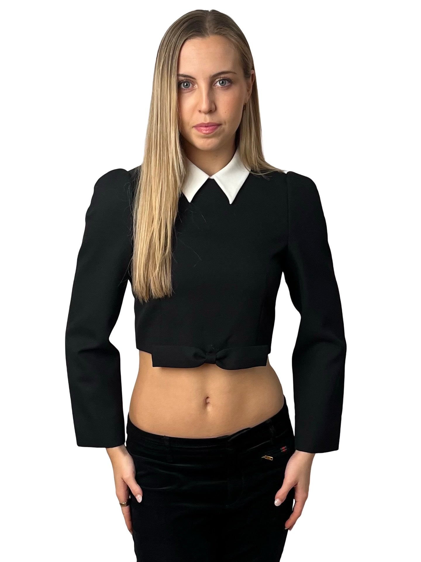 Shushu/Tong Black / White Collared Crop Top/ Jacket. Size: 8