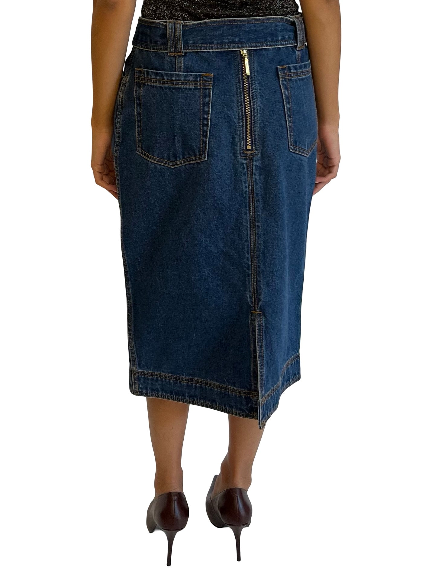 Aje Blue Wash Denim Skirt W Gold Buttons. Size: 10