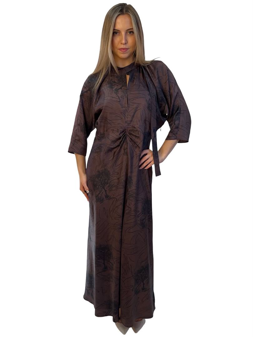 Oroton Brown Scribble Print Silk Dress. Size: 14
