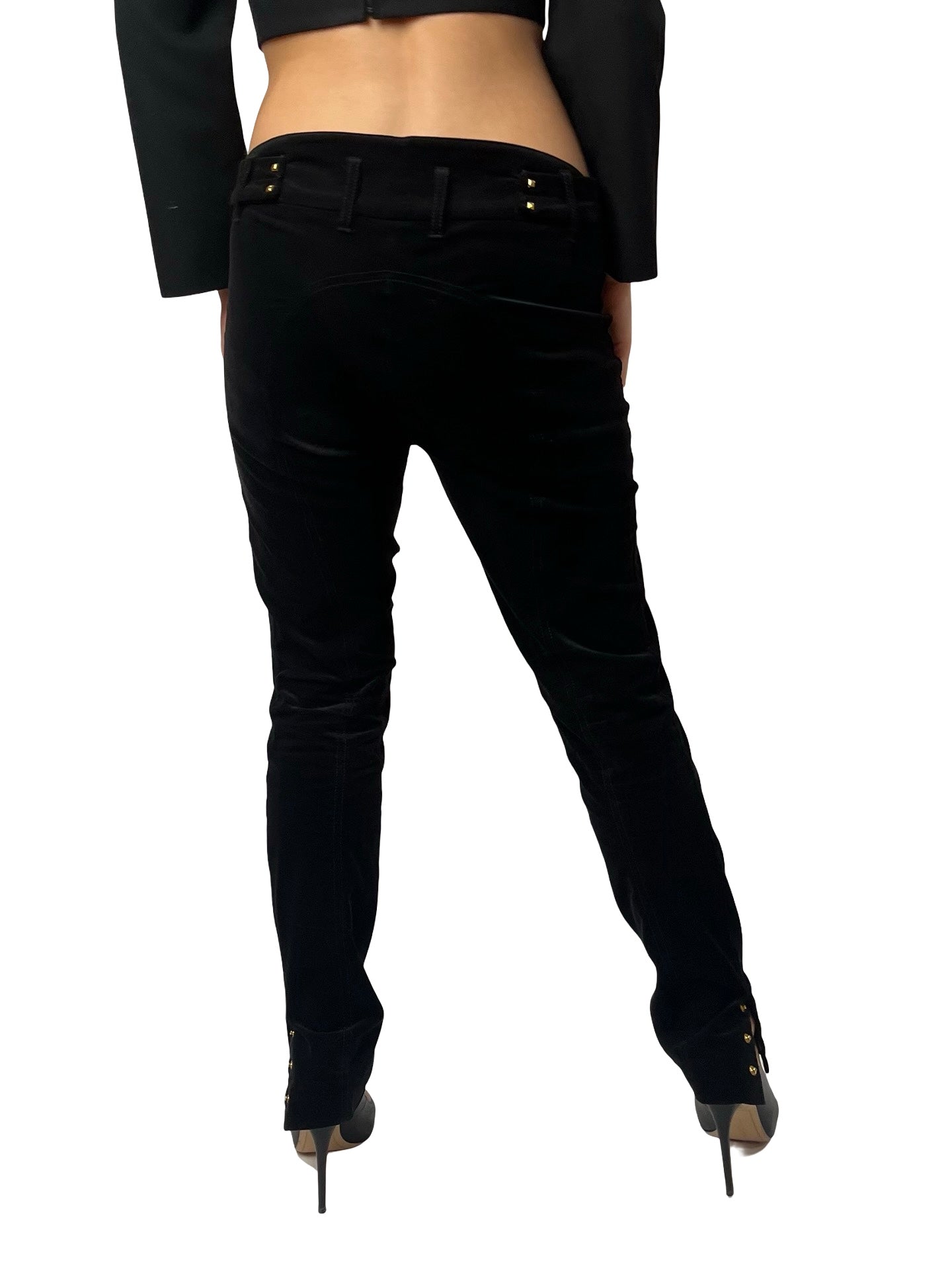 Gucci Black Velvet Patch Work Trouser W Ankle Button Closure. Size: 42
