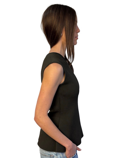 Scanlan Theodore Khaki Asymmetrical Shoulder Crepe Knit Tank. Size: M