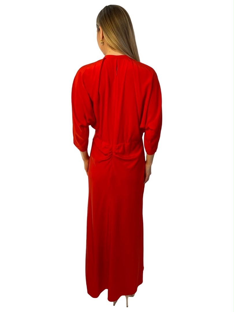 Oroton Red Silk Slit Front Dress w/ Ruching. Size: 14