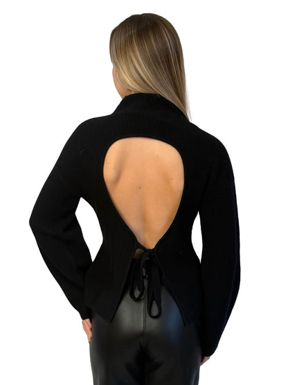 A.L.C. Black Wool / Cashmere Backless Turtleneck Sweater. Size: M