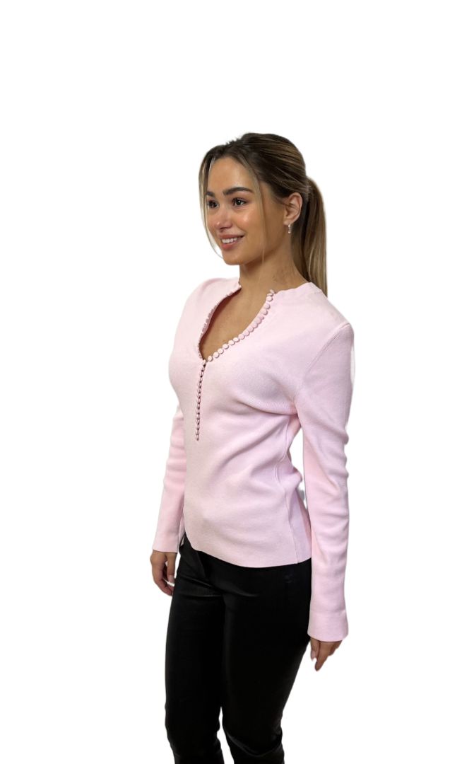 Scanlan Theodore Pale Pink Long Sleeve Buttoned Crepe Sweater. Size: Large