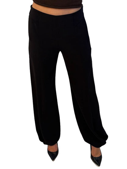 Giorgio Armani Black Pure Silk Wide Leg Pants w/ Gathered Cuffs. Size: 42