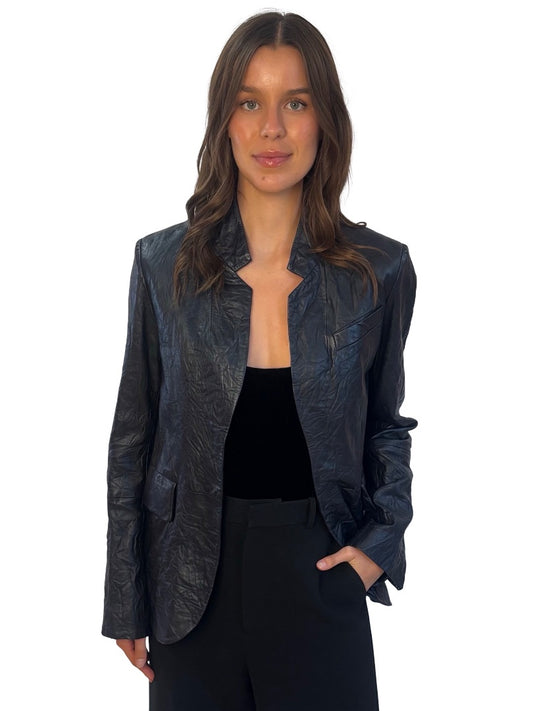 Zadig & Voltaire Navy Very Cuir Leather Jacket. Size: 38