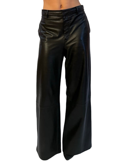 Scanlan Theodore Black Leather Wide Leg Pants. Size: 8-10