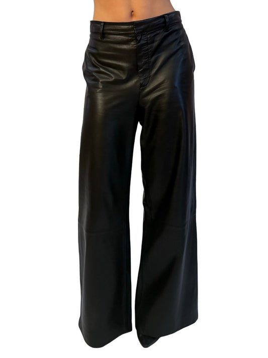 Scanlan Theodore Black Leather Wide Leg Pants. Size: 8-10