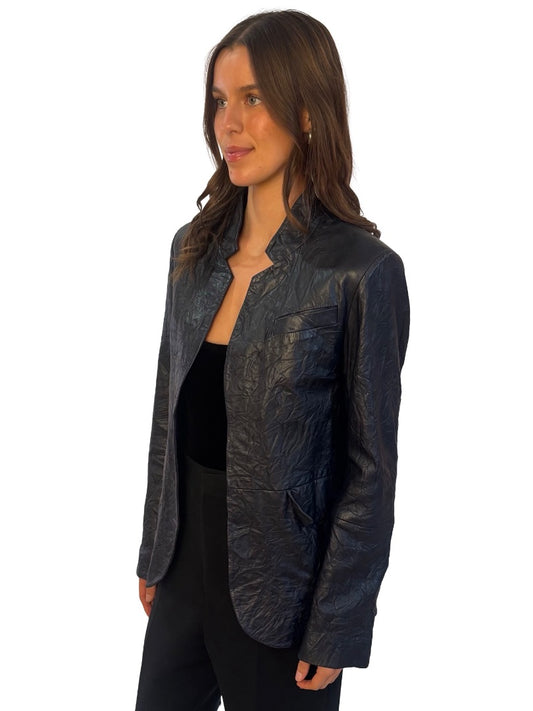 Zadig & Voltaire Navy Very Cuir Leather Jacket. Size: 38