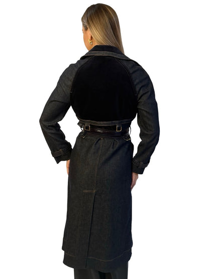 Zimmermann Indigo 'Spliced Denim / Cord Trench Coat W Belt. Size: 0