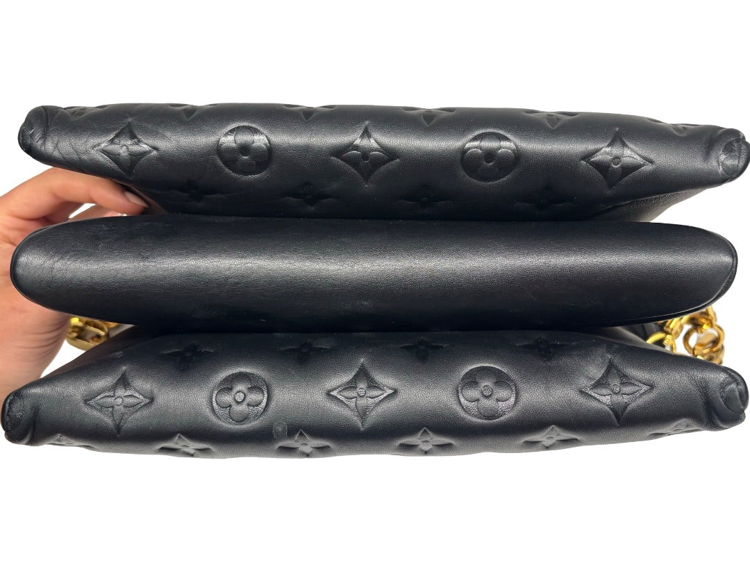 Louis Vuitton Black 'Coussin PM M21260' Crossbody Bag W Gold Shoulder Chain.