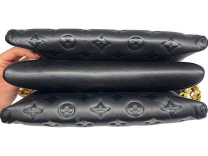 Louis Vuitton Black 'Coussin PM M21260' Crossbody Bag W Gold Shoulder Chain.